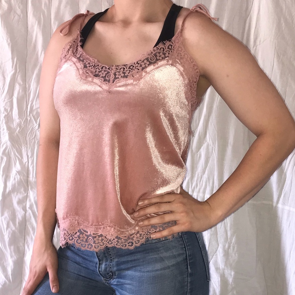 Chelsea&Violet Pink Velvet with Lace Trim Tank XS